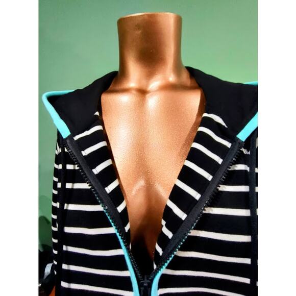 Talbots Heavy Knit Zip Up Striped Hoodie with Zip Pockets, Blk/Wht, Sz M - Picture 3 of 7